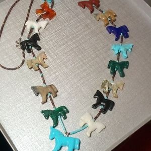 30 in.apox Zuni heishi Carved Horse fetish necklace